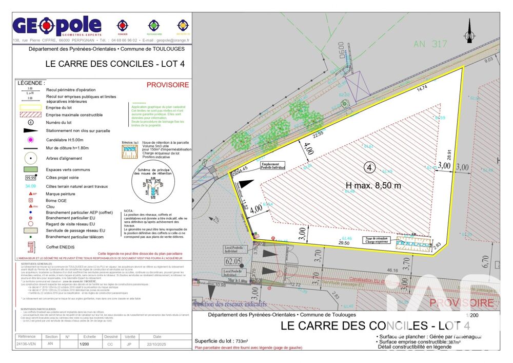 Vente Terrain Vente Terrain à bâtir 733 m&sup2; Toulouges