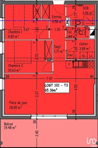  Appartement à vendre 3 pièces 65 m²