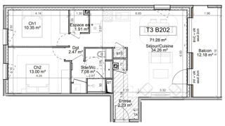  Appartement à vendre 3 pièces 71 m²