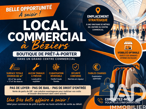 Vente Boutique/Local commercial 85 m&sup2; 210000 34500 Béziers