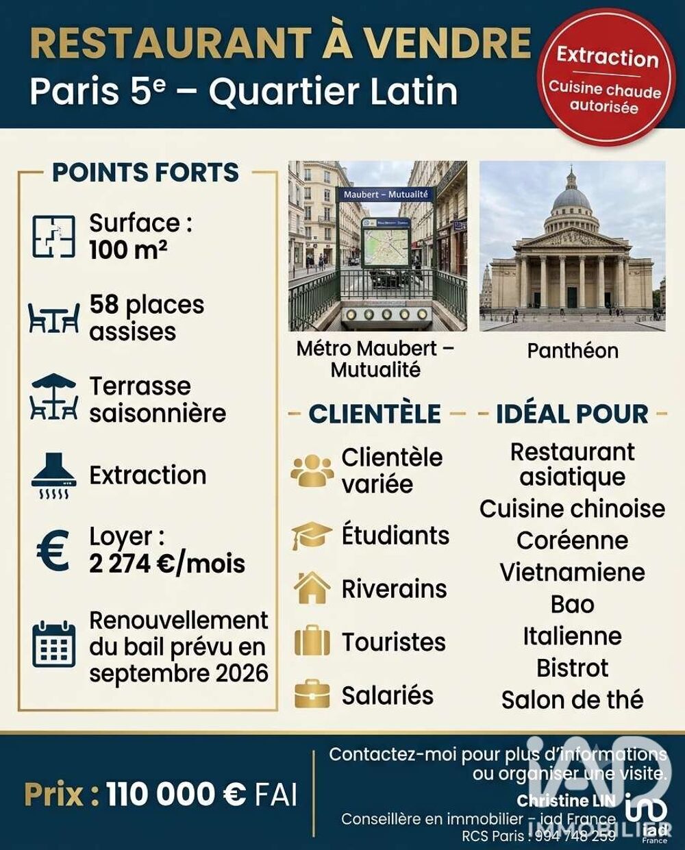   Vente Restaurant 100 m&sup2; 