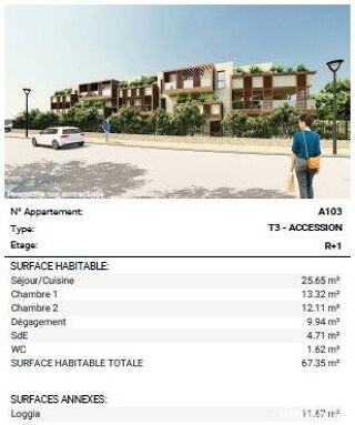  Appartement à louer 3 pièces 67 m²