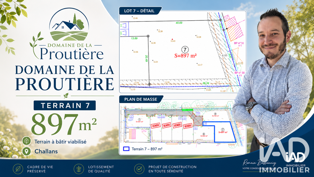 Vente Terrain Vente Terrain à bâtir 897 m&sup2; Challans
