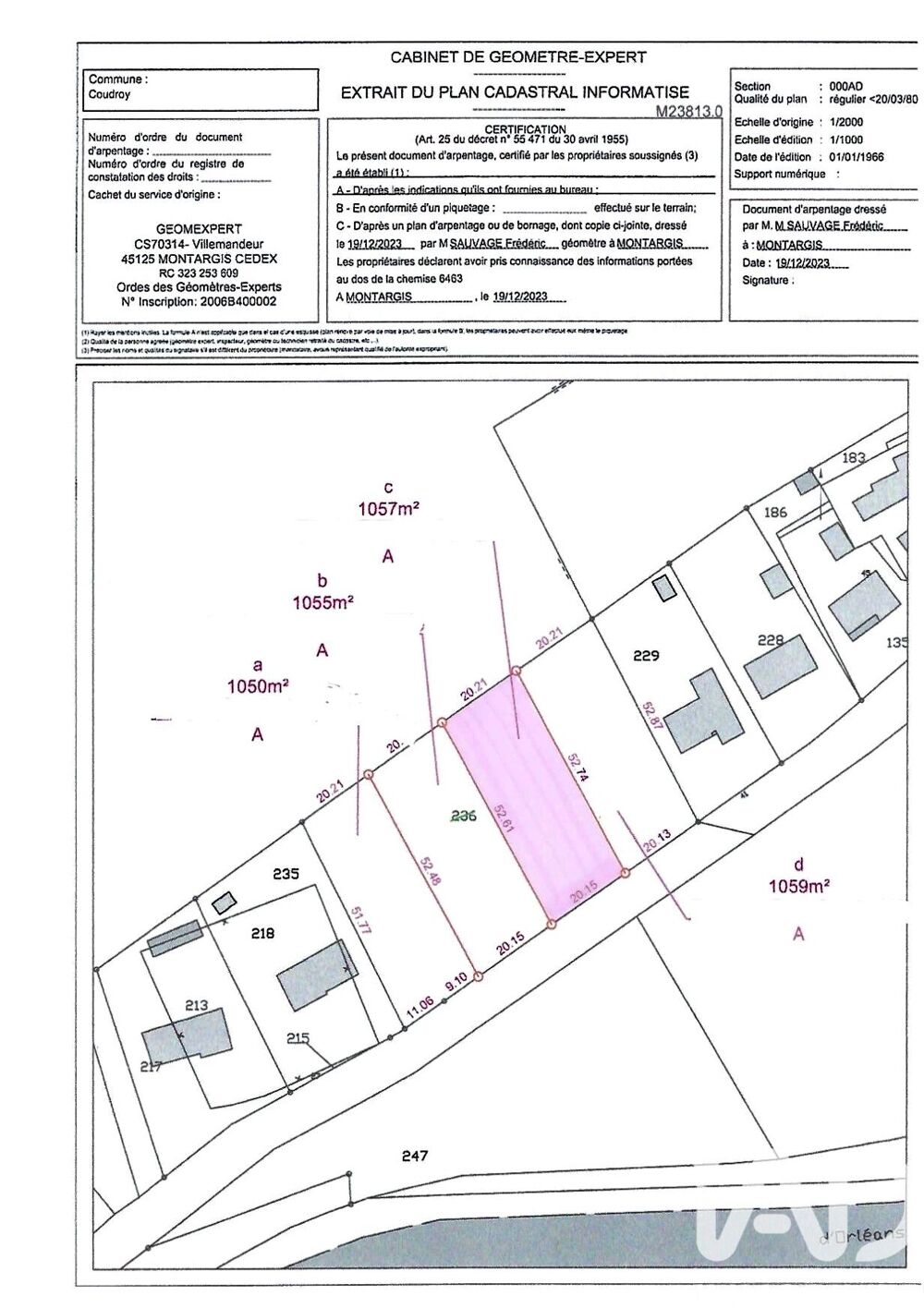 vente Terrain - 1057 m² Coudroy (45260)