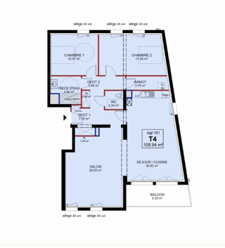  Appartement à vendre 4 pièces 108 m²