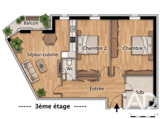  Appartement à louer 3 pièces 61 m²