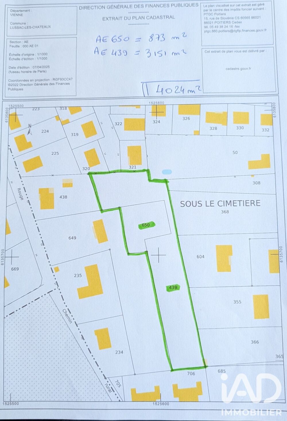 Vente Terrain Vente Terrain à bâtir 4 024 m&sup2; Lussac-les-châteaux