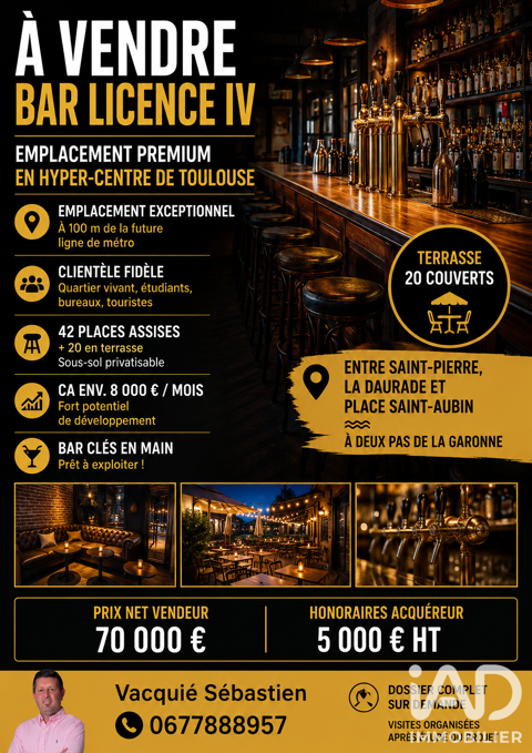 Vente Bar, Brasserie, Tabac 70 m&sup2; 66000 31000 Toulouse