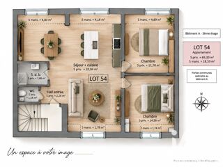  Appartement à vendre 3 pièces 70 m²