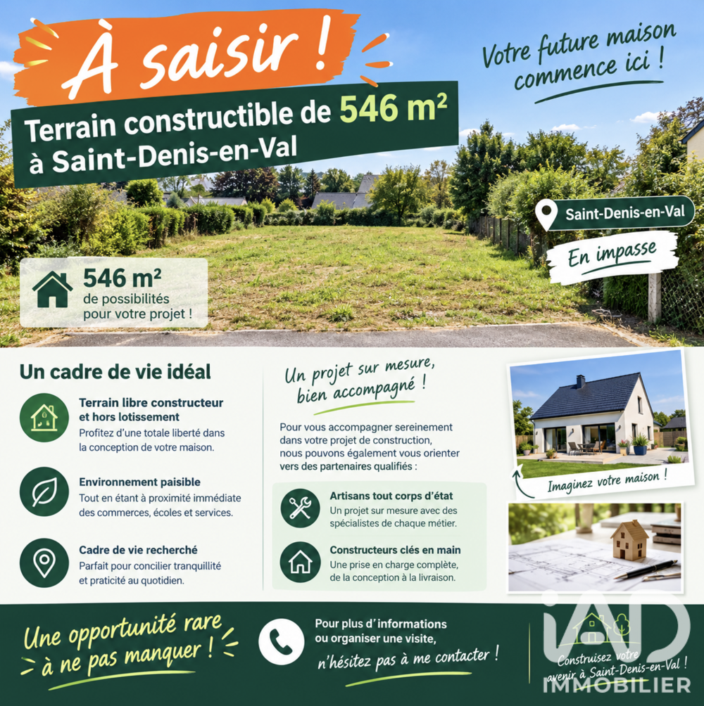 Vente Terrain Vente Terrain à bâtir 546 m&sup2; Saint-denis-en-val
