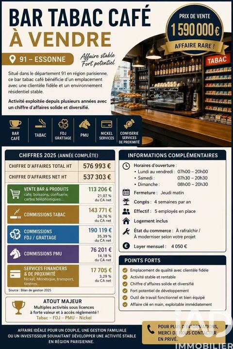 Vente Bar, Brasserie, Tabac 160 m&sup2; 1590000 91170 Viry-châtillon