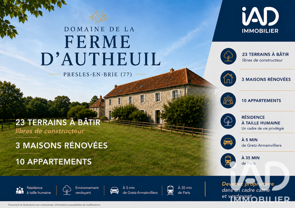 Vente Terrain Vente Terrain à bâtir 399 m&sup2; Presles-en-brie