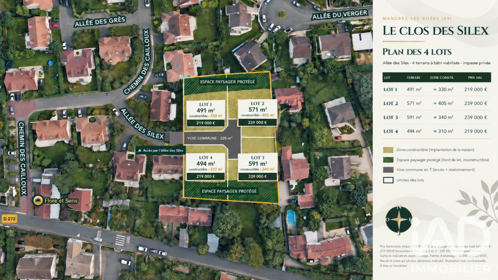 Vente Terrain Vente Terrain à bâtir 500 m&sup2; Mandres-les-roses