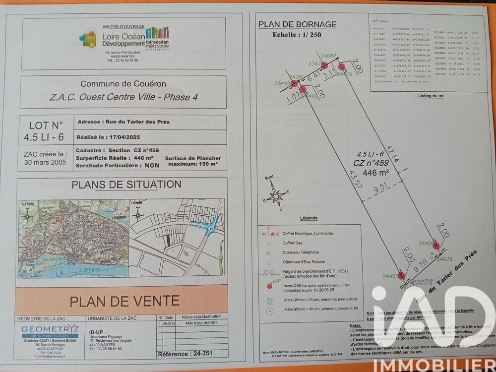 Vente Terrain Vente Terrain à bâtir 446 m&sup2; Couëron