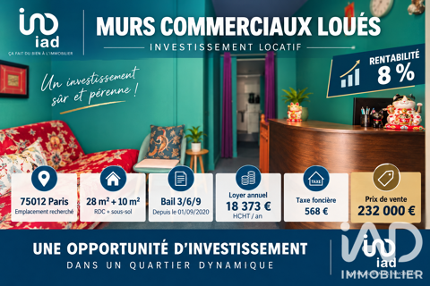 Vente Boutique/Local commercial 38 m&sup2; 232000 75012 Paris