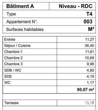  Appartement à vendre 4 pièces 90 m²