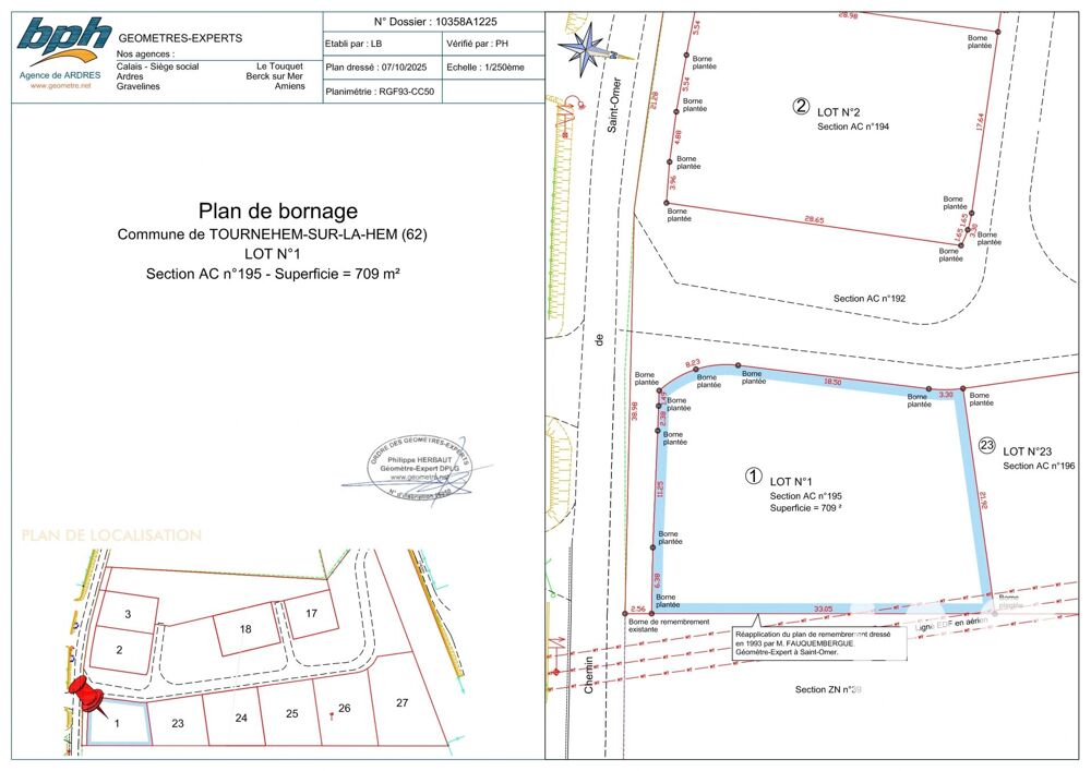 Vente Terrain Vente Terrain à bâtir 709 m&sup2; Tournehem-sur-la-hem