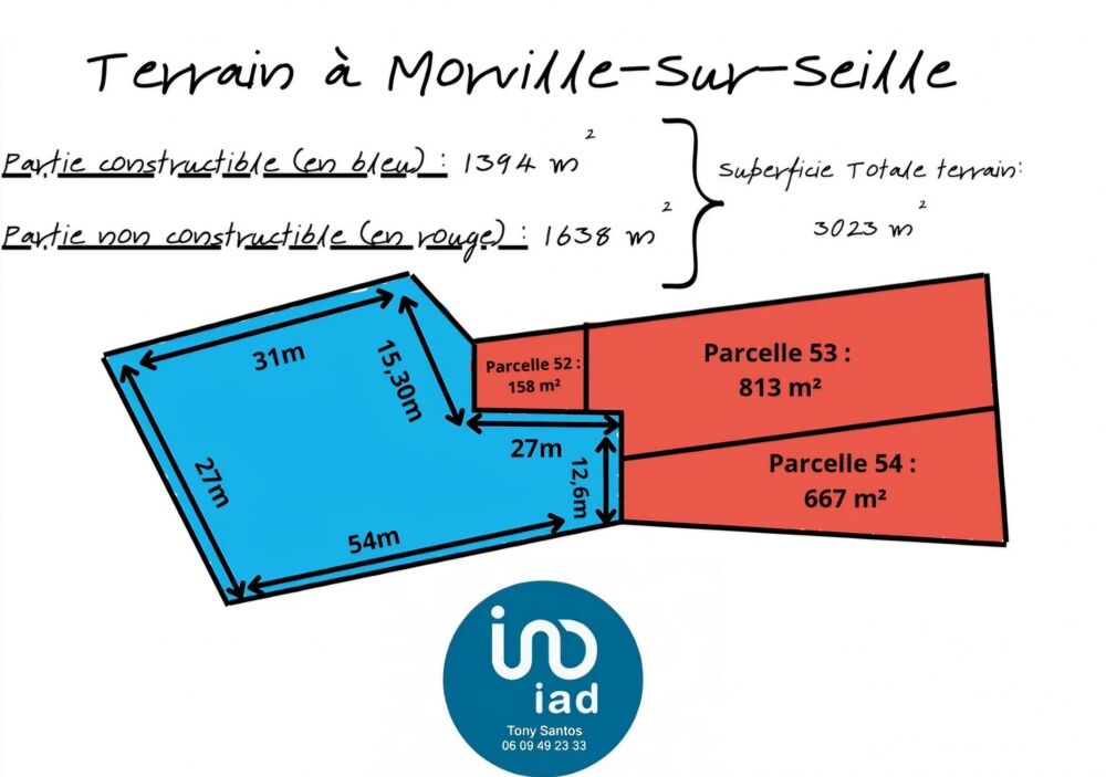 Vente Terrain Vente Terrain à bâtir 3 032 m&sup2; Morville-sur-seille