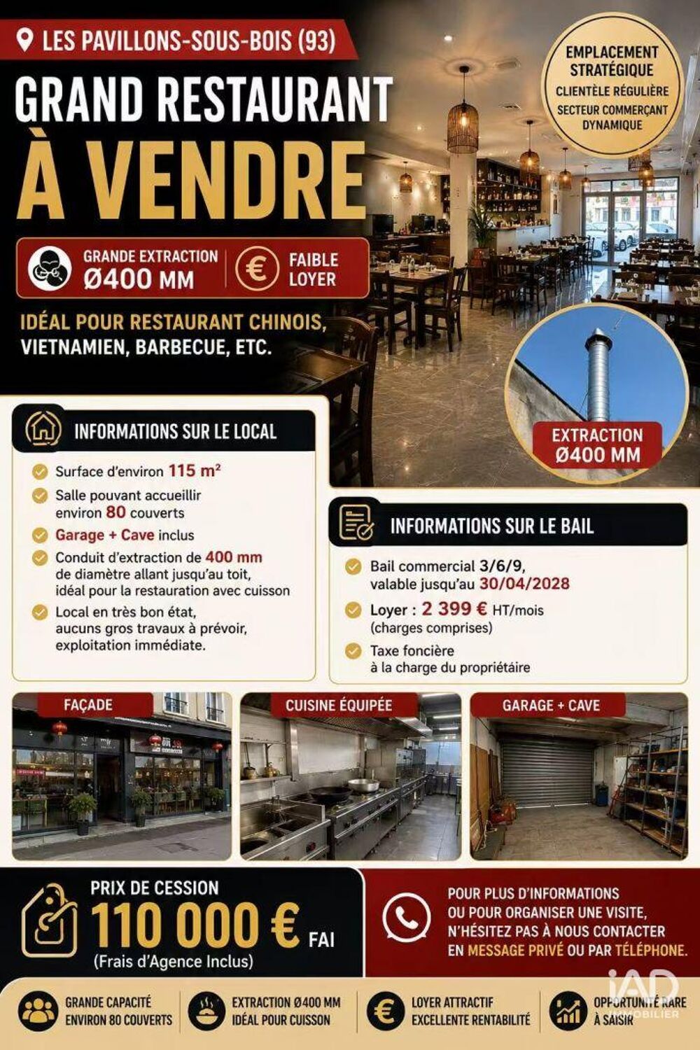   Vente Restaurant 115 m&sup2; 