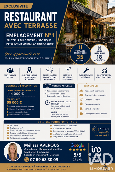 Vente Restaurant 50 m&sup2; 132000 83470 Saint-maximin-la-sainte-baume
