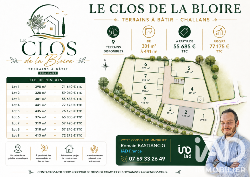 Vente Terrain Vente Terrain à bâtir 328 m&sup2; Challans