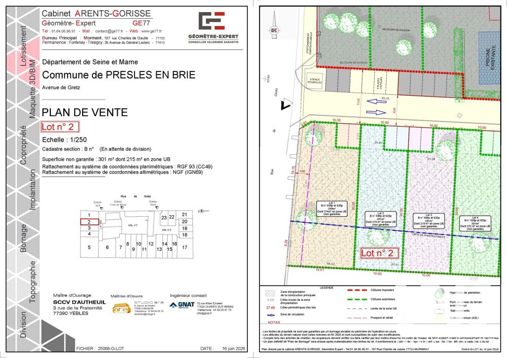 Vente Terrain Vente Terrain à bâtir 301 m&sup2; Presles-en-brie