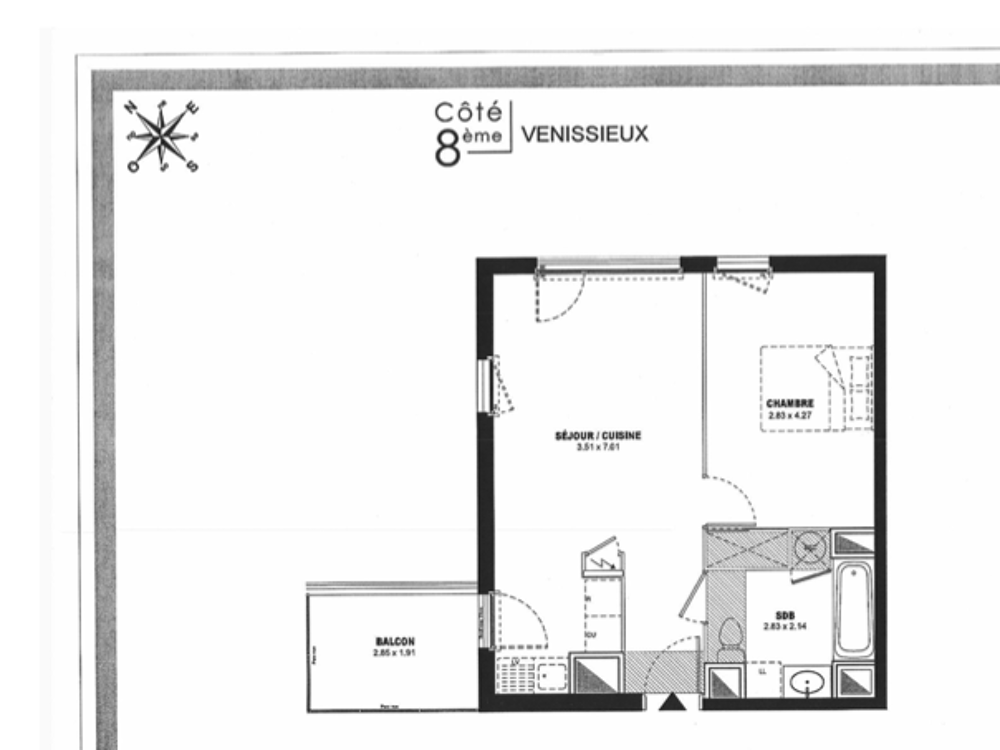Location Appartement VÉNISSIEUX – LIMITE LYON 8e – T2 RÉCENT AVEC BALCON ET PARKING Lyon 8