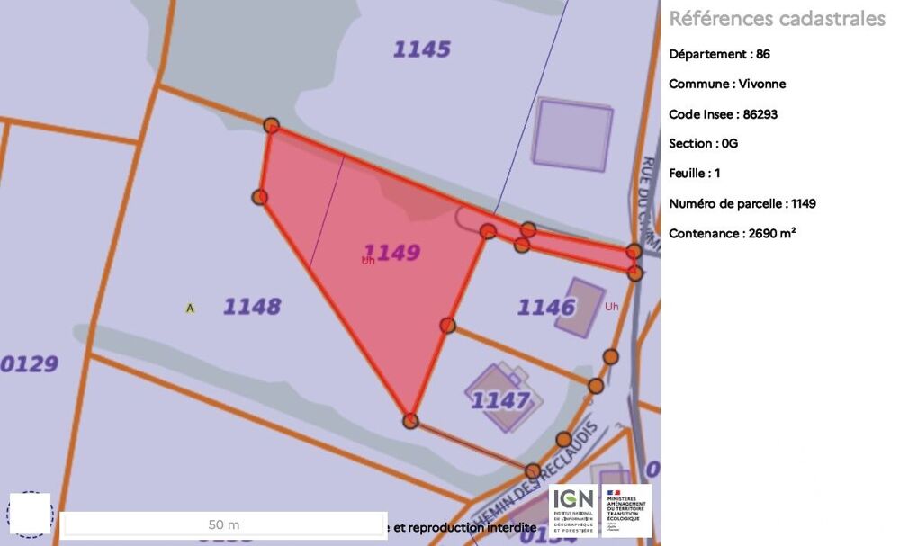 Vente Terrain Vente Terrain à bâtir 2 690 m&sup2; Vivonne