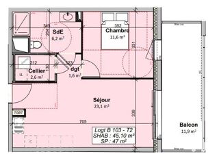  Appartement à vendre 2 pièces 45 m²