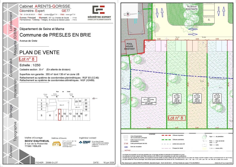 Vente Terrain Vente Terrain à bâtir 355 m&sup2; Presles-en-brie