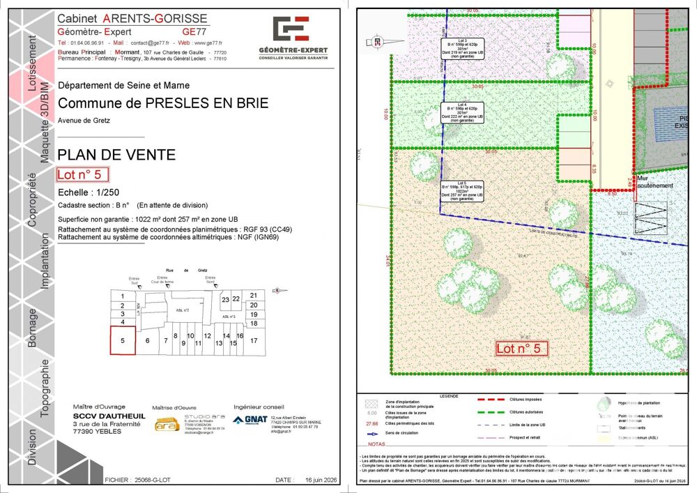 Vente Terrain Vente Terrain à bâtir 1 022 m&sup2; Presles-en-brie