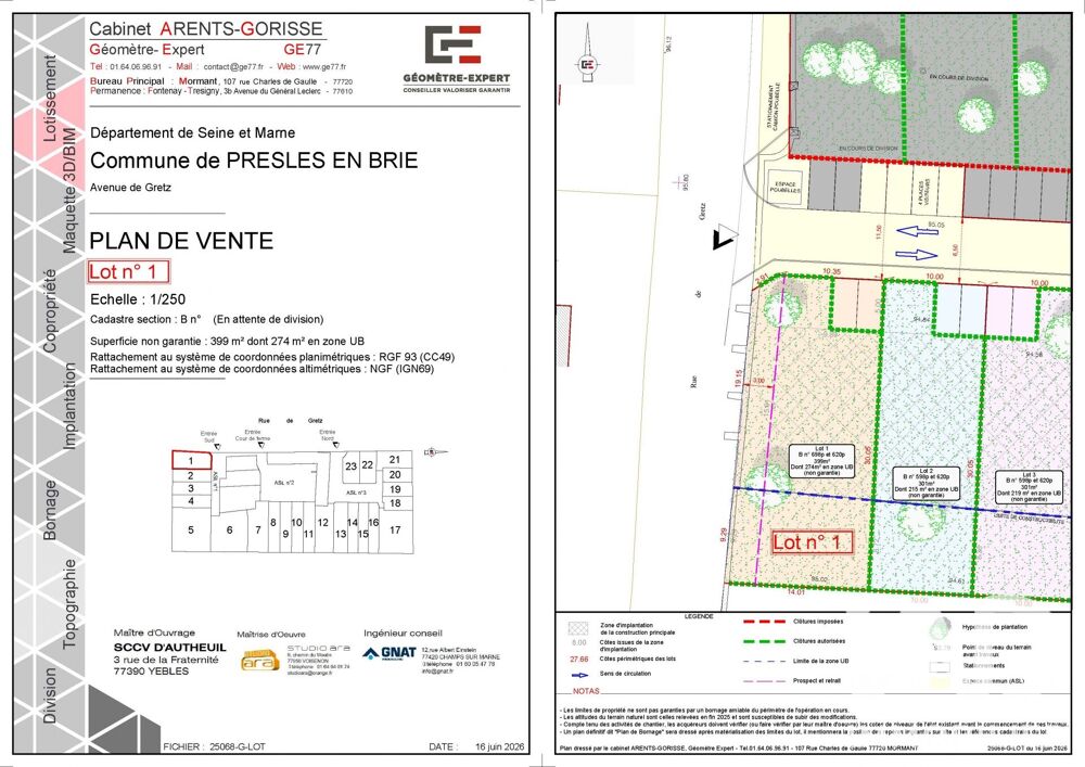 Vente Terrain Vente Terrain à bâtir 399 m&sup2; Presles-en-brie
