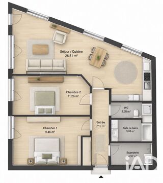  Appartement à vendre 4 pièces 61 m²