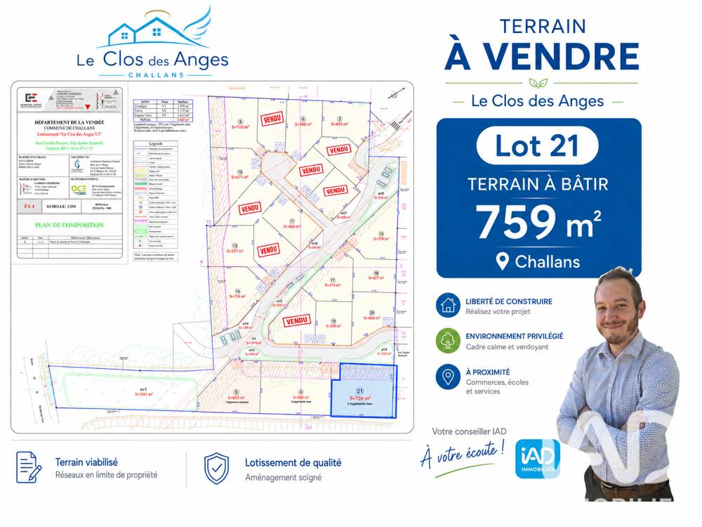 Vente Terrain Vente Terrain à bâtir 759 m&sup2; Challans