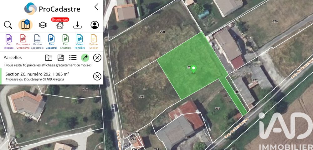 Vente Terrain Vente Terrain à bâtir 1 085 m&sup2; Arvigna