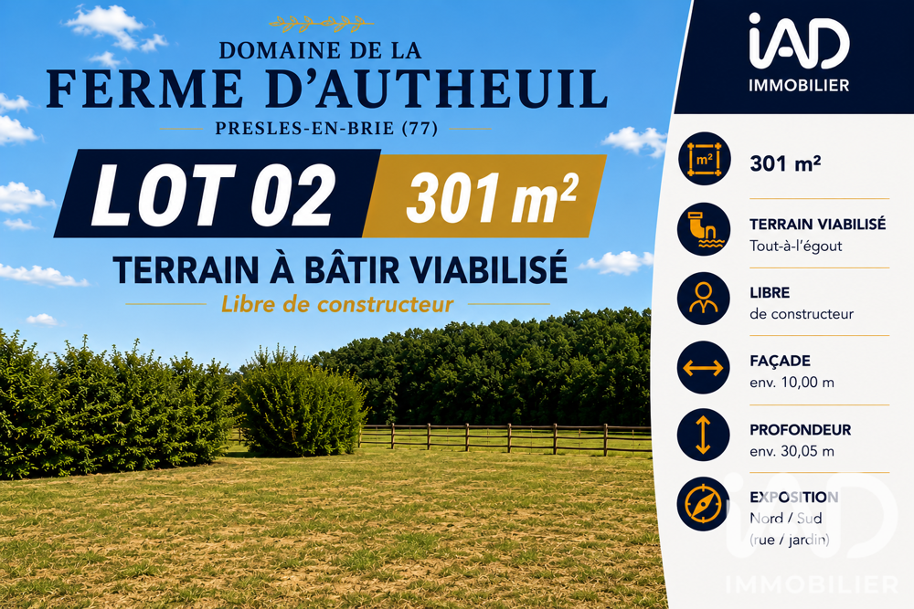 Vente Terrain Vente Terrain à bâtir 301 m&sup2; Presles-en-brie