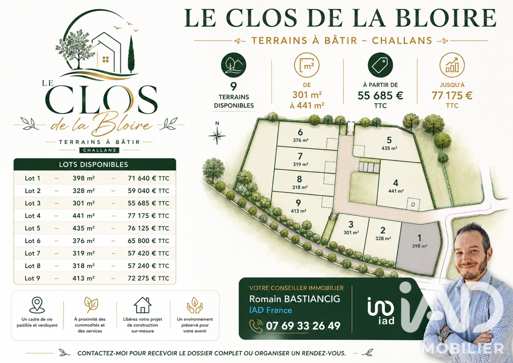 Vente Terrain Vente Terrain à bâtir 398 m&sup2; Challans