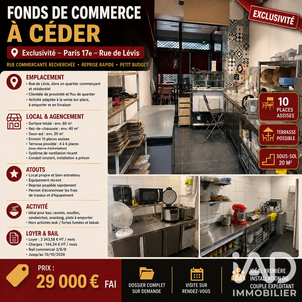   Vente Restauration rapide 40 m&sup2; 