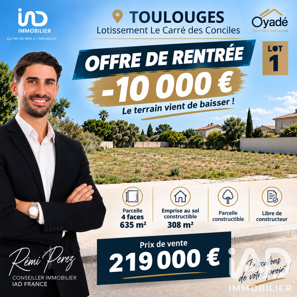 Vente Terrain Vente Terrain à bâtir 635 m&sup2; Toulouges