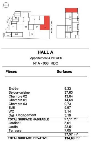  Appartement à vendre 4 pièces 97 m²