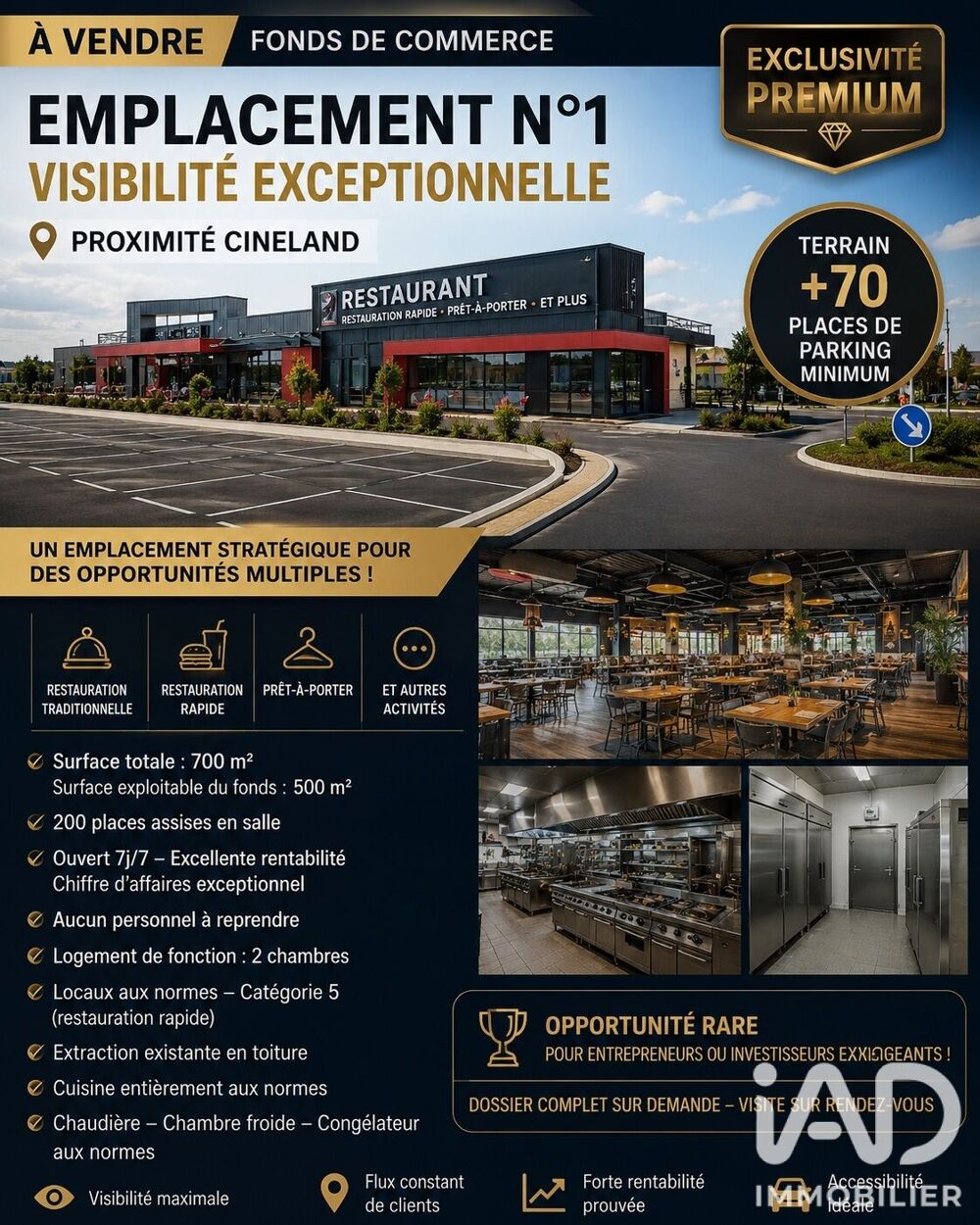   Vente Restaurant 720 m&sup2; 