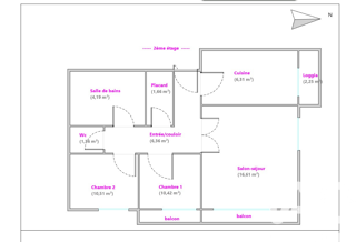  Appartement à louer 3 pièces 59 m²