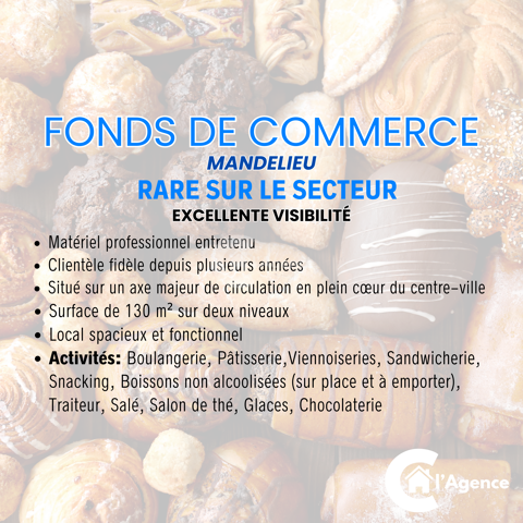 À VENDRE   Fonds de Commerce Boulangerie/Pâtisserie   Mandelieu 195000 06210 Mandelieu la napoule
