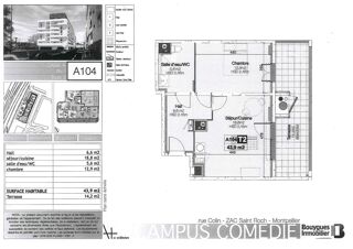  Appartement  vendre 2 pices 44 m