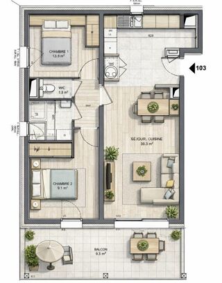  Appartement � vendre 3 pi�ces 62 m�