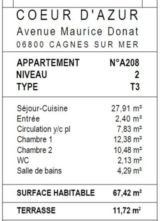  Appartement � vendre 3 pi�ces 67 m�