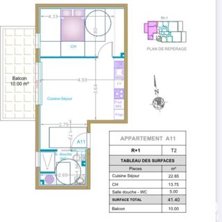  Appartement  vendre 2 pices 41 m