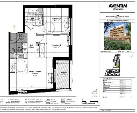  Appartement  vendre 3 pices 63 m