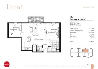  Appartement � vendre 3 pi�ces 64 m�