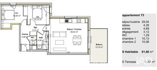  Appartement � vendre 3 pi�ces 62 m�